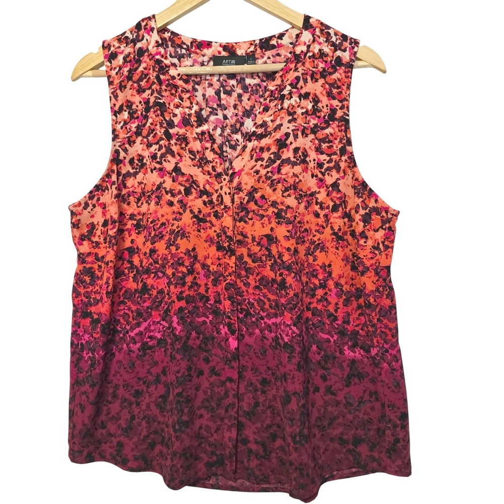 Apt. 9 Essentials Womens Size L Sleeveless V-Neck Blouse Orange Red Abstract